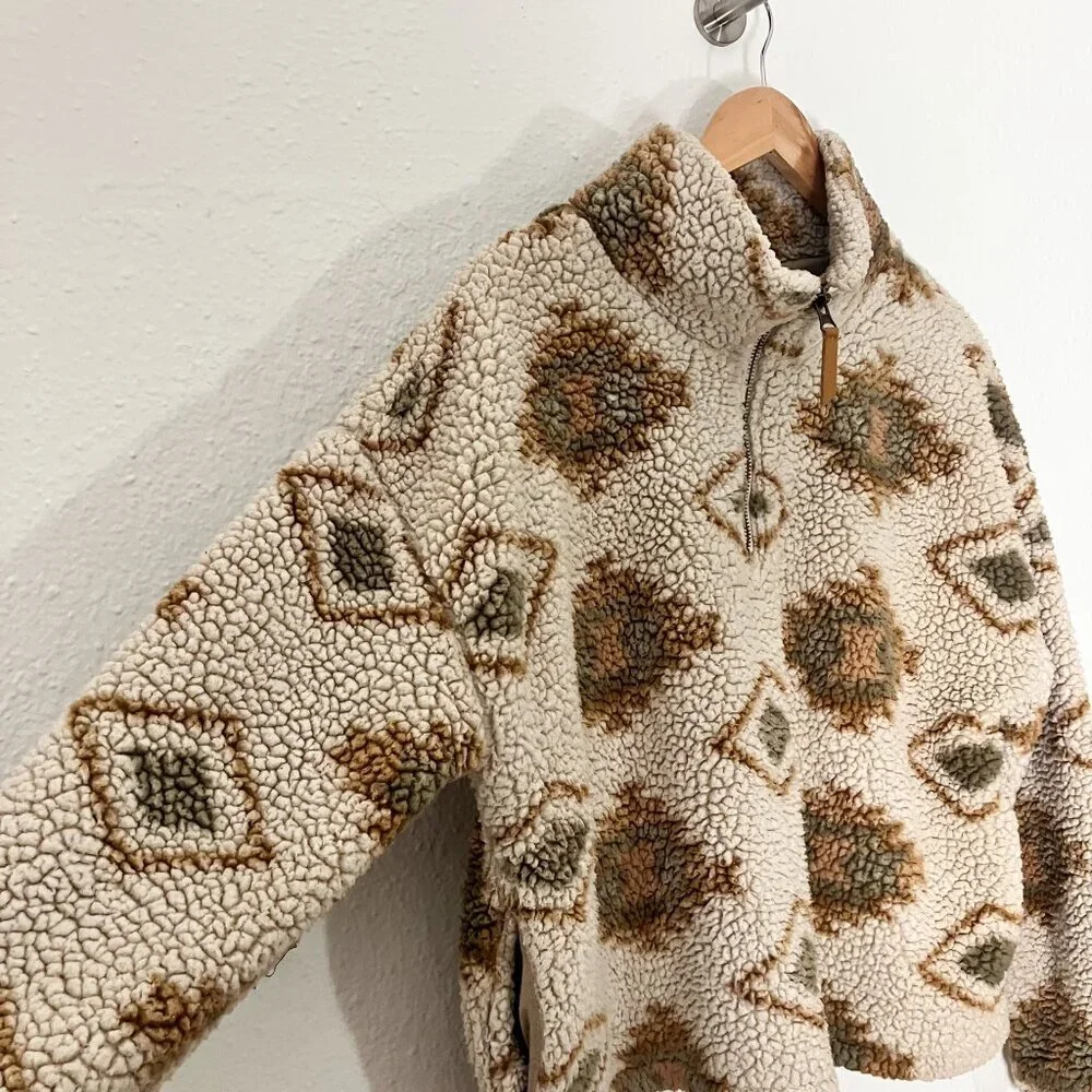 Nordstrom Thread & Supply Cream and Brown Fleece Jacket Size Medium - Picture 5 of 8